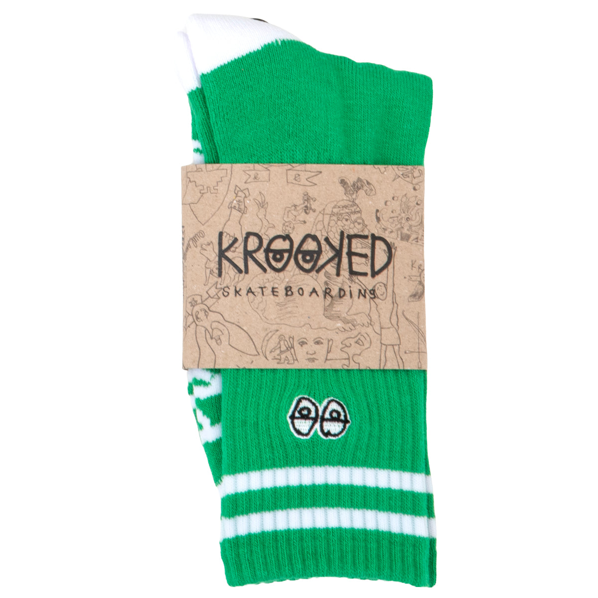 Eyes Embroidered Sock (Green / White)