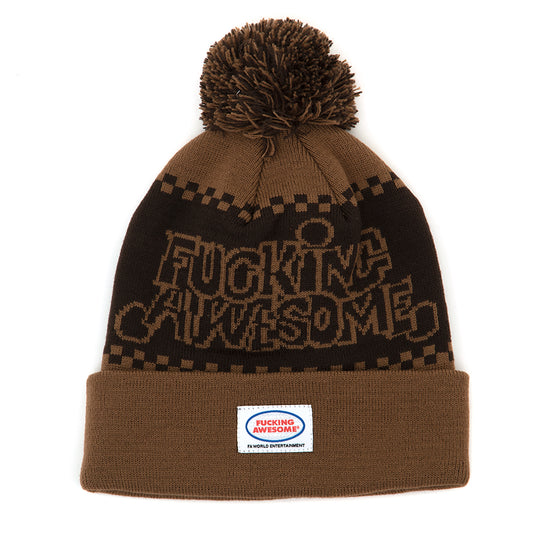 PBS Jacquard POM Beanie (Brown)