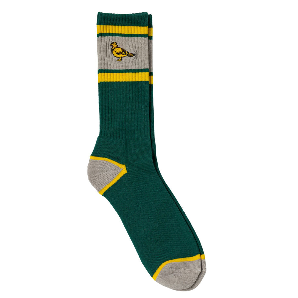 Lil Pigeon Embroidered Sock (Green / Yellow / Grey)