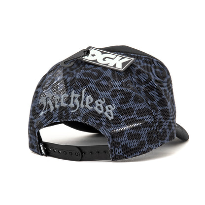 Reckless 5 Panel Trucker Snapback Hat (Black / Grey)