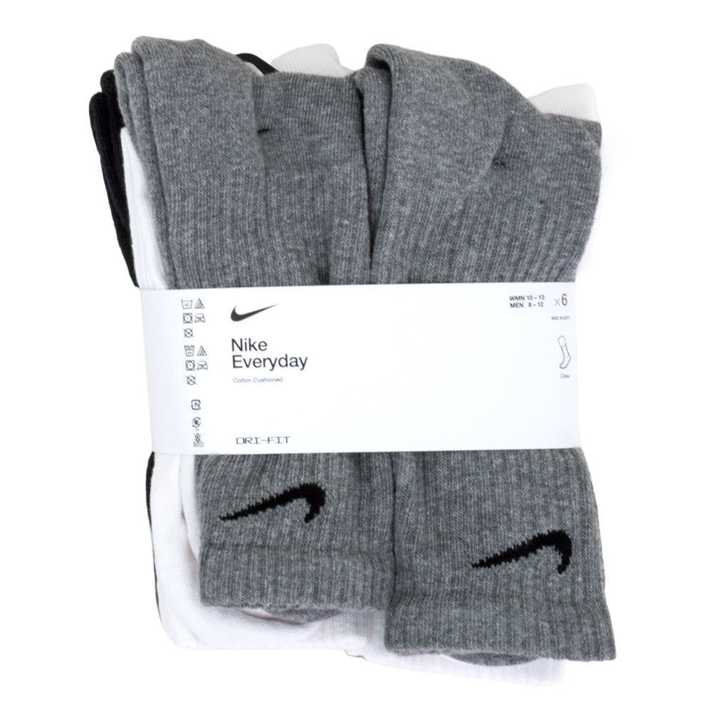 Everyday Cushion Crew Socks 6 Pack (Black / Grey / White)