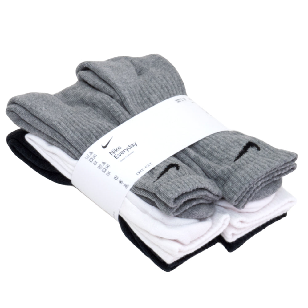 Everyday Cushion Crew Socks 6 Pack (Black / Grey / White)