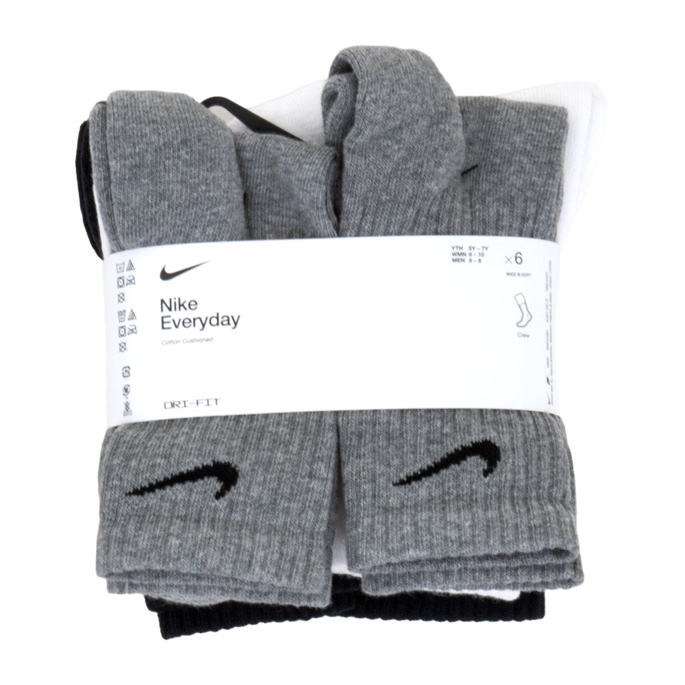 Everyday Cushion Crew Socks 6 Pack (Black / Grey / White)