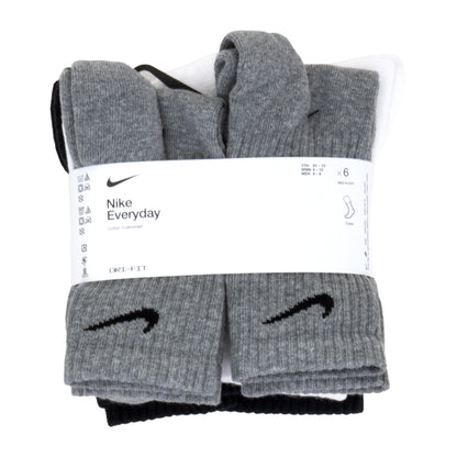 Everyday Cushion Crew Socks 6 Pack (Black / Grey / White)