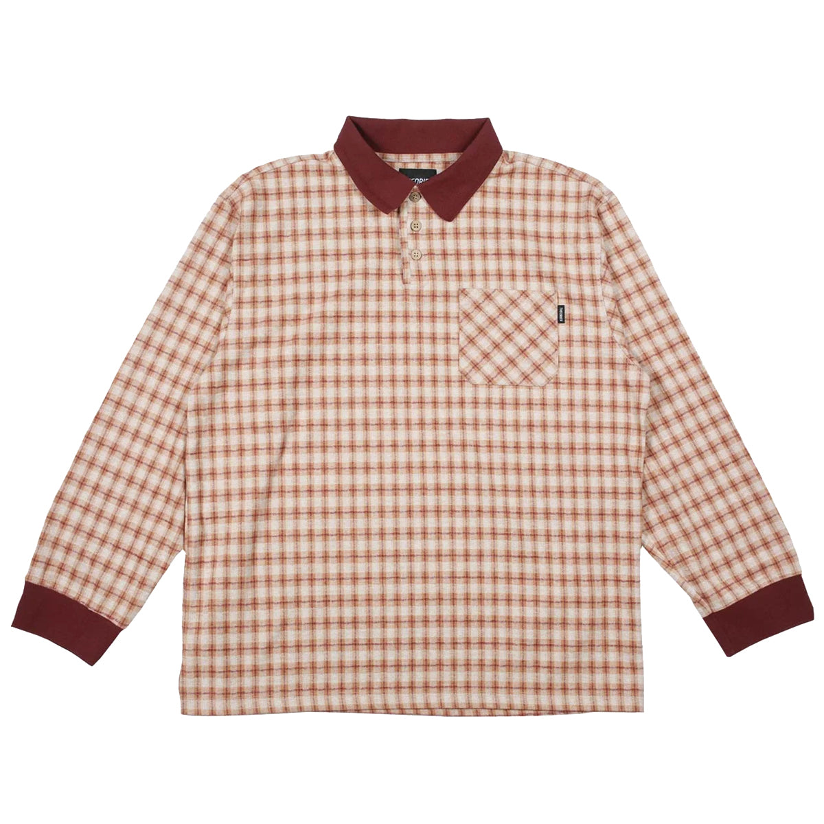 E.S.P. L/S Polo Shirt (Peach / Burgundy)